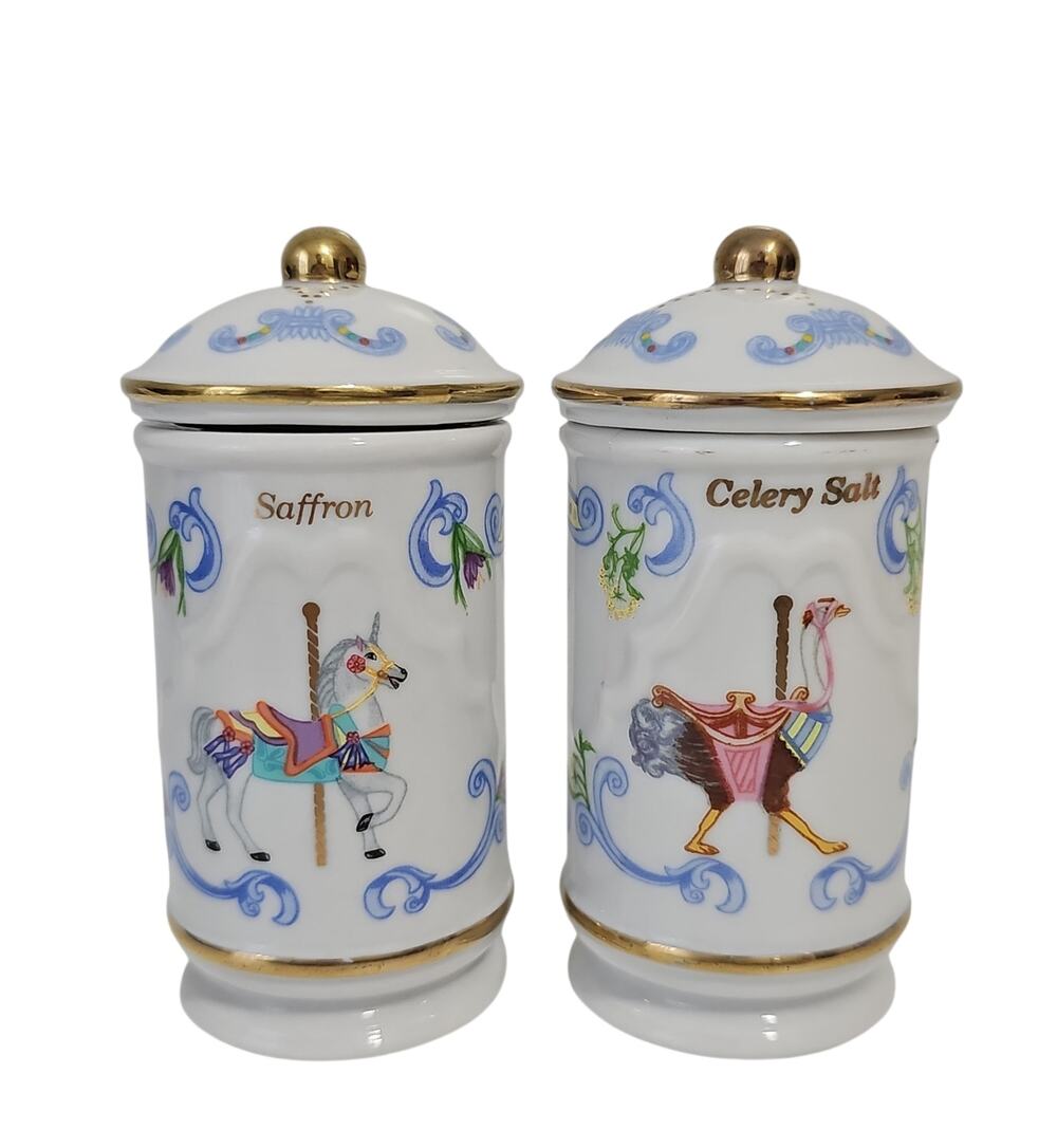 Lenox Spice Carousel Saffron Celery Salt Spice Jars1993 Fine Porcelain FLAWED